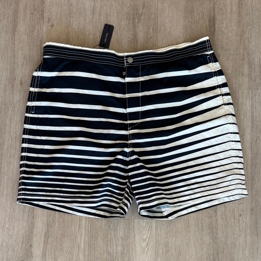 New Nautica Striped Navy and White Swimsuit - Picture 1 of 5